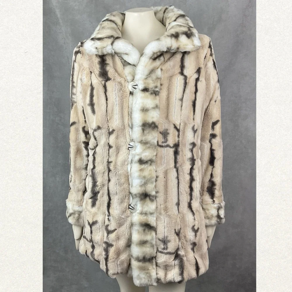 Hal Rubenstein Women's Reversible Faux Fur Coat size Medium Animal Print - Picture 2 of 16